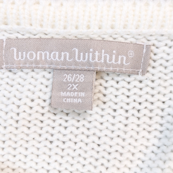 Woman Within Cream Silver Snowflake Crewneck Holiday Ugly Xmas Sweater, Sz 2X - Picture 12 of 12
